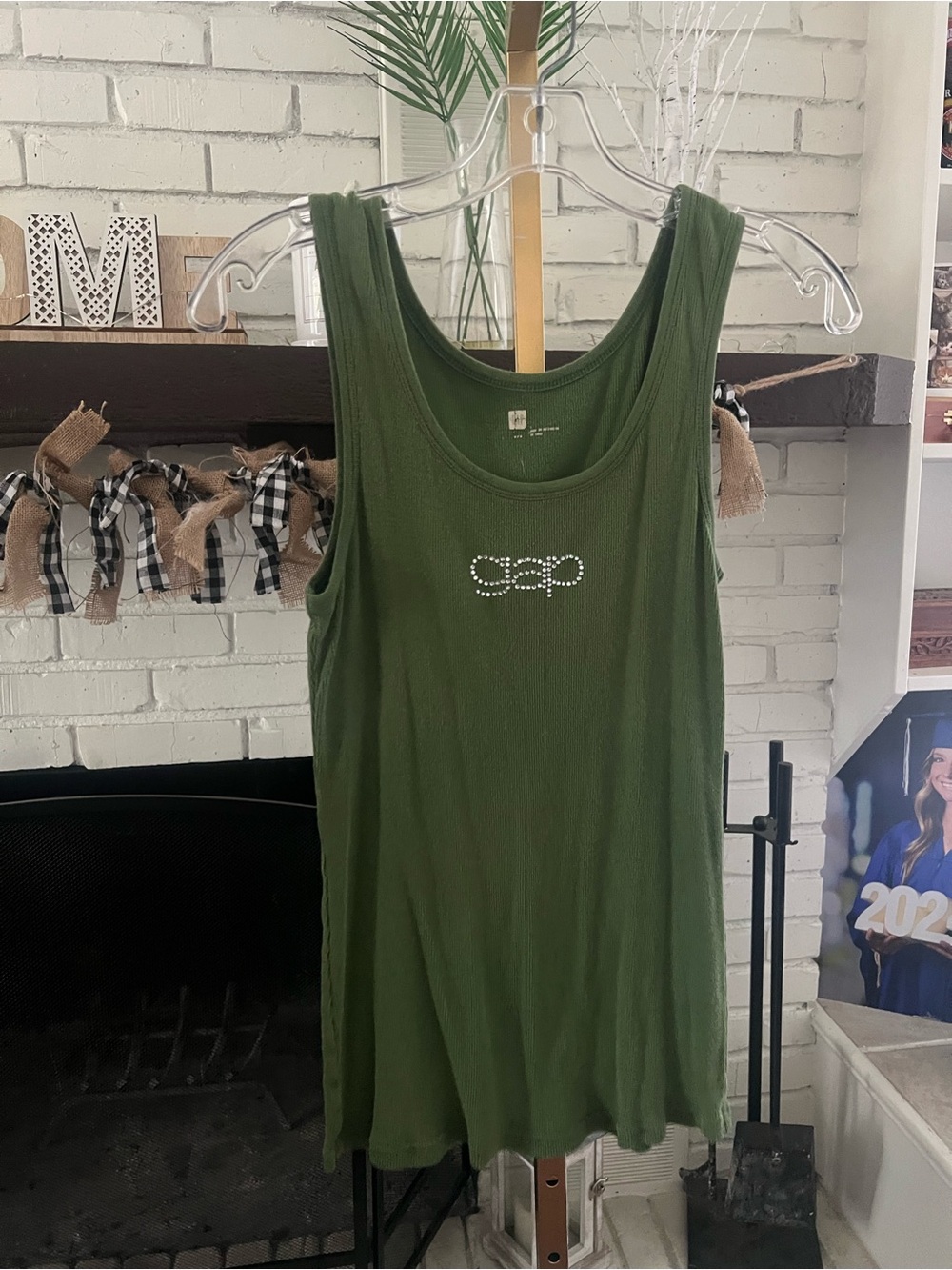 GAP Olive Green Tank with Rhinestone Logo